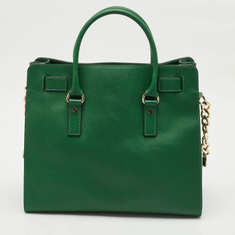 Pre Owned MICHAEL Michael Kors Green Leather Large North South Hamilton Tote