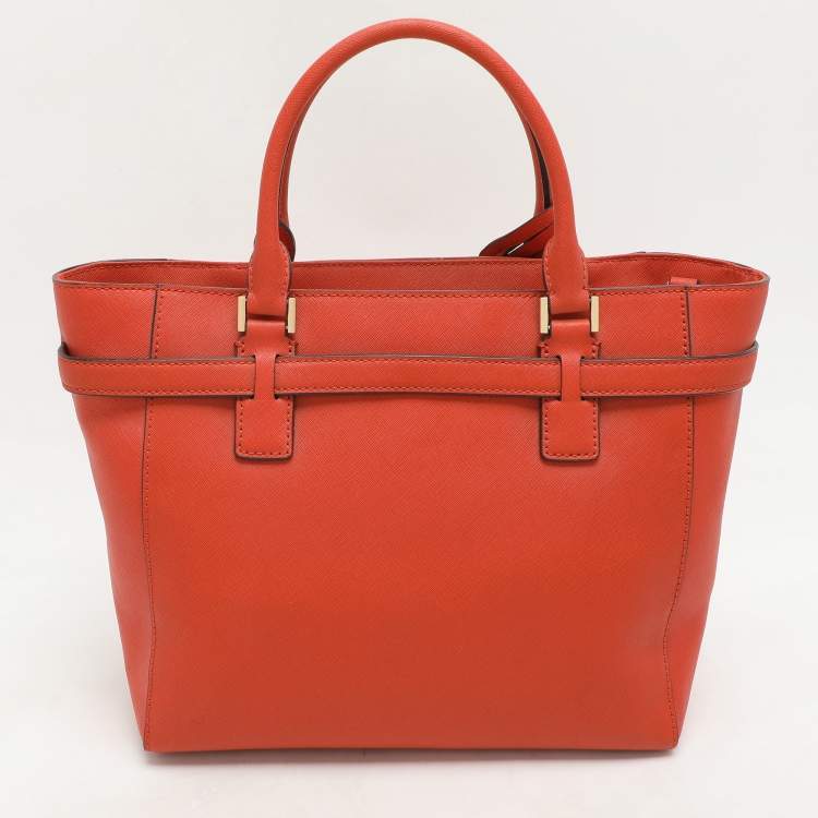 Pre Owned MICHAEL Michael Kors Orange Leather Medium Hamilton Tote