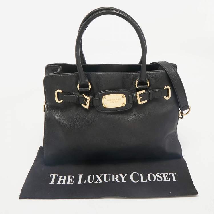 Pre Owned MICHAEL Michael Kors Black Leather East West Hamilton Tote