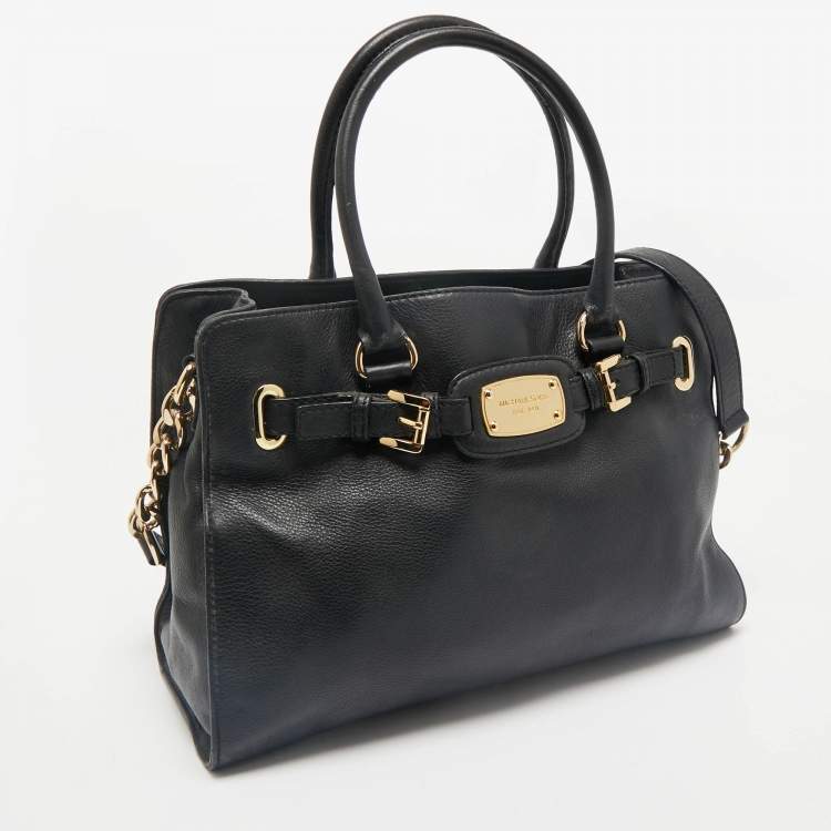 Pre Owned MICHAEL Michael Kors Black Leather East West Hamilton Tote