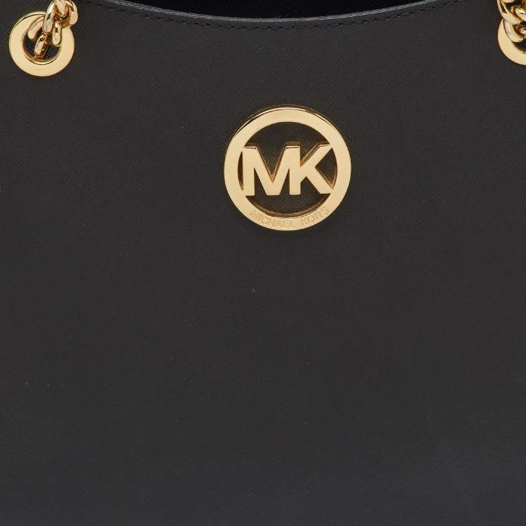 Pre Owned MICHAEL Michael Kors Black Saffiano Leather Jet Set Travel Chain Shoulder Bag