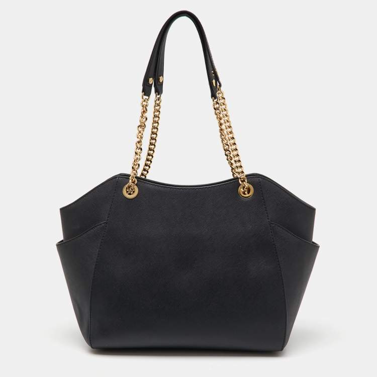 Pre Owned MICHAEL Michael Kors Black Saffiano Leather Jet Set Travel Chain Shoulder Bag