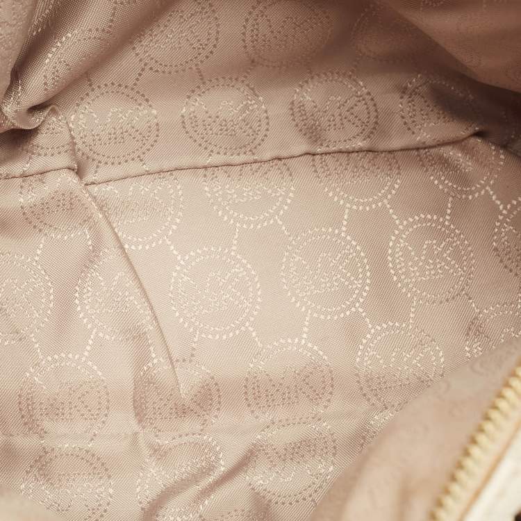 Pre Owned MICHAEL Michael Kors White Signature Coated Canvas Mini Jet Set Travel Satchel