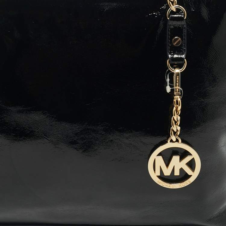 Pre Owned MICHAEL Michael Kors Black Patent Leather Jet Set Chain Tote