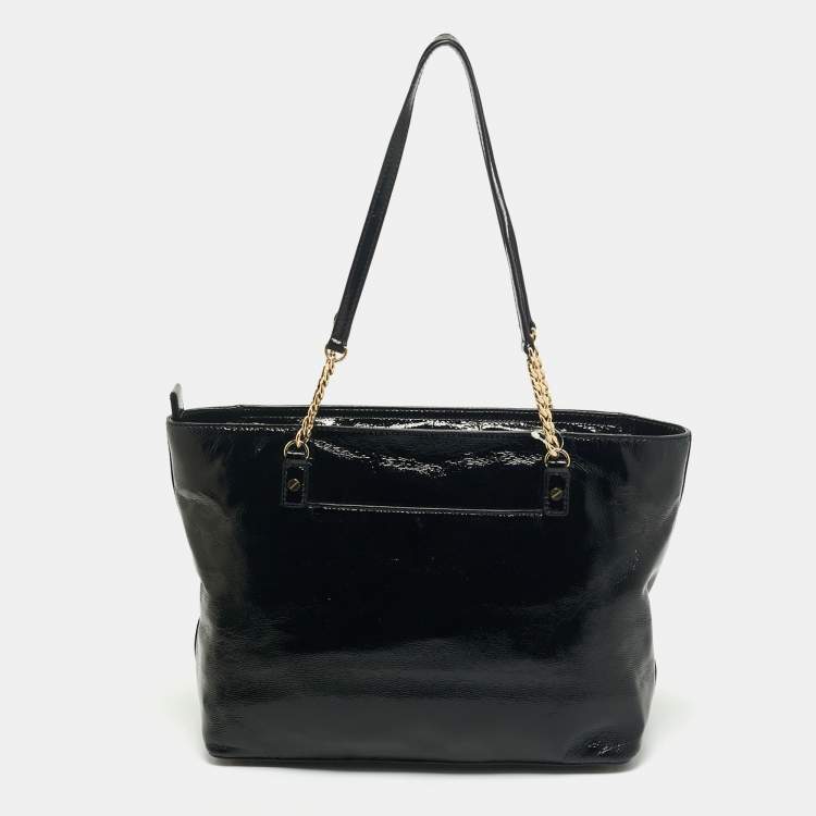 Pre Owned MICHAEL Michael Kors Black Patent Leather Jet Set Chain Tote