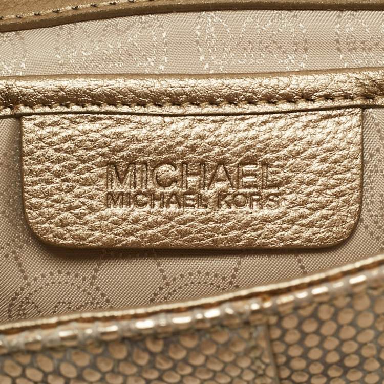 Pre Owned MICHAEL Michael Kors Bronze Snake Effect Suede Large Sutton Clutch