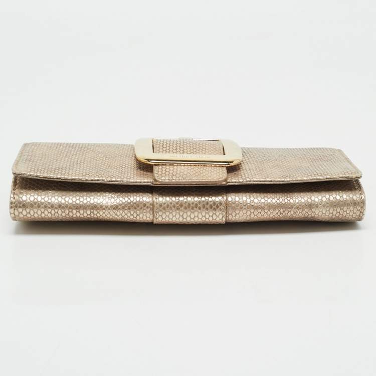 Pre Owned MICHAEL Michael Kors Bronze Snake Effect Suede Large Sutton Clutch