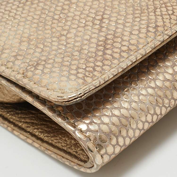 Pre Owned MICHAEL Michael Kors Bronze Snake Effect Suede Large Sutton Clutch