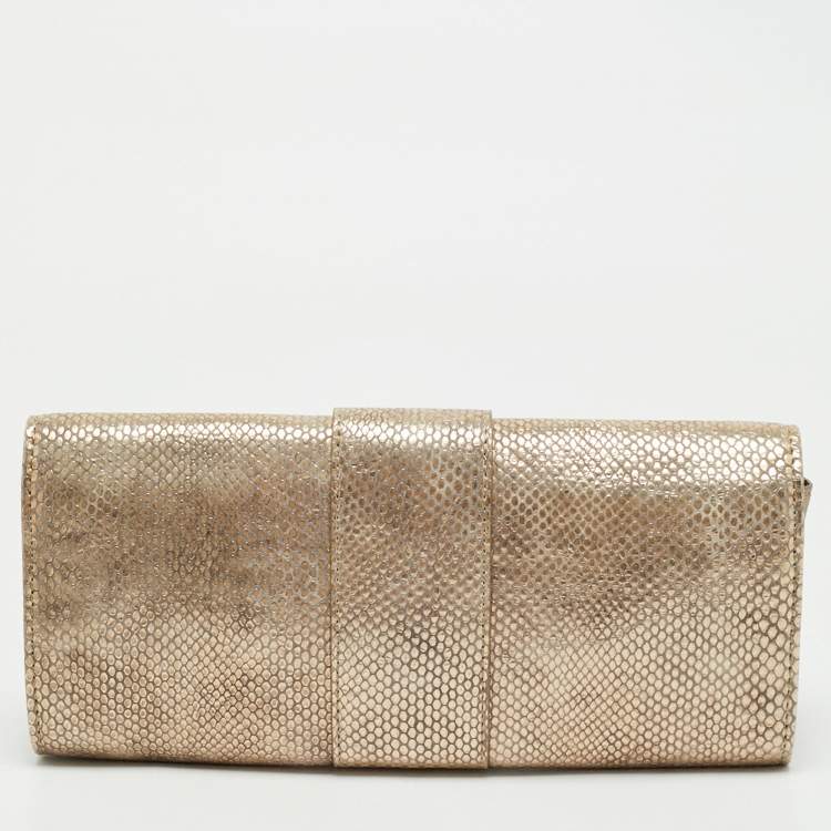 Pre Owned MICHAEL Michael Kors Bronze Snake Effect Suede Large Sutton Clutch