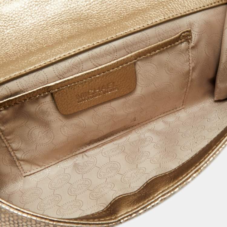 Pre Owned MICHAEL Michael Kors Bronze Snake Effect Suede Large Sutton Clutch