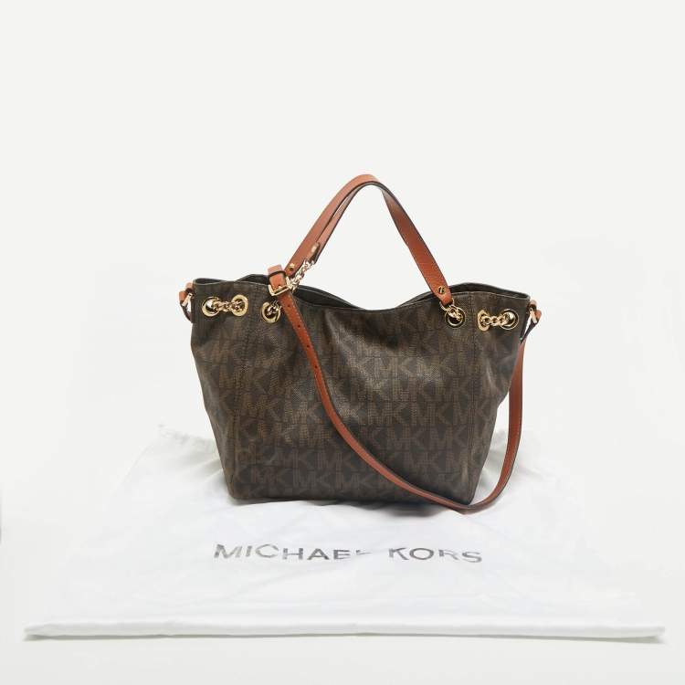 Pre Owned MICHAEL Michael Kors Brown Signature Coated Canvas Jet Set Chain Tote