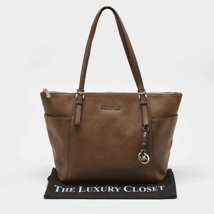 Pre Owned MICHAEL Michael Kors Brown Leather Jet Set Top Zip Tote