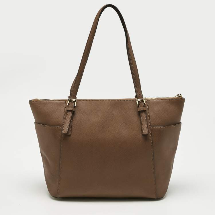 Pre Owned MICHAEL Michael Kors Brown Leather Jet Set Top Zip Tote
