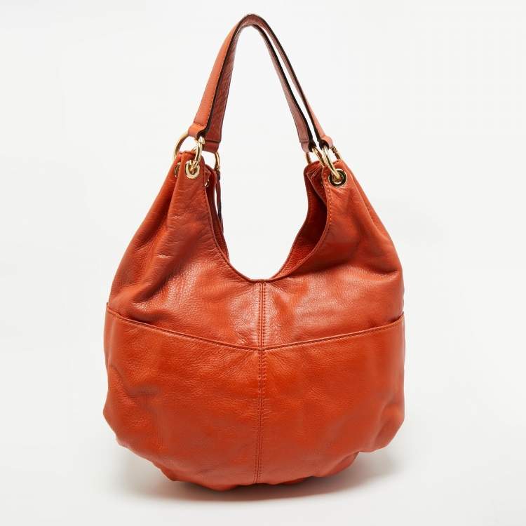 Pre Owned MICHAEL Michael Kors Orange Leather Large Layton Hobo
