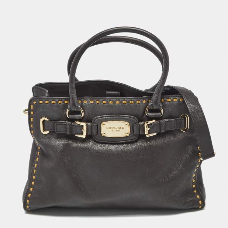 Pre Owned MICHAEL Michael Kors Mocha Leather Large East West Hamilton Tote