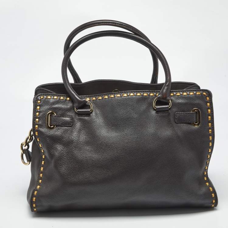 Pre Owned MICHAEL Michael Kors Mocha Leather Large East West Hamilton Tote