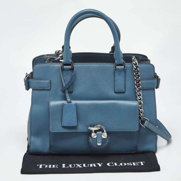 Pre Owned MICHAEL Michael Kors Blue Saffiano Leather Large Emma Satchel