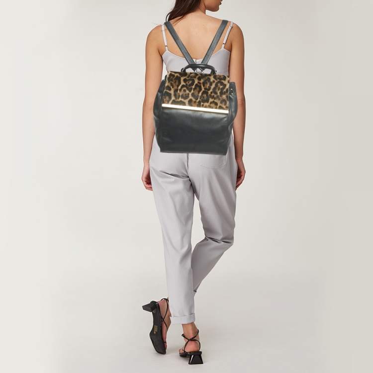 Pre Owned MICHAEL Michael Kors Black/Brown Leopard Print Calfhair and Leather Lana Backpack
