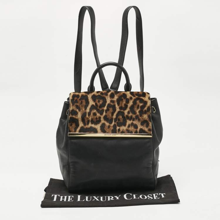 Pre Owned MICHAEL Michael Kors Black/Brown Leopard Print Calfhair and Leather Lana Backpack