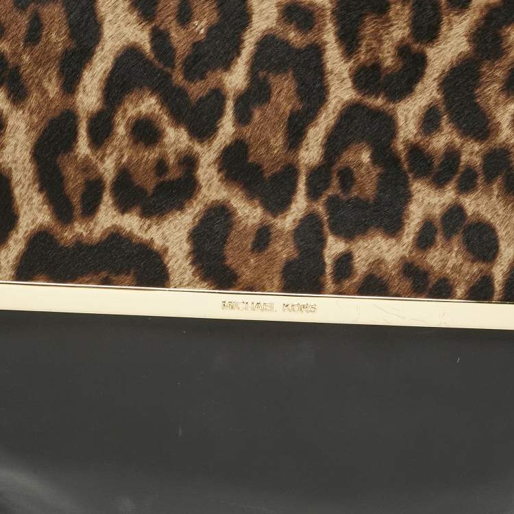 Pre Owned MICHAEL Michael Kors Black/Brown Leopard Print Calfhair and Leather Lana Backpack
