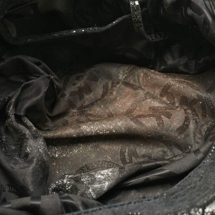Pre Owned MICHAEL Michael Kors Black Python Effect Faux Suede Fulton Hobo