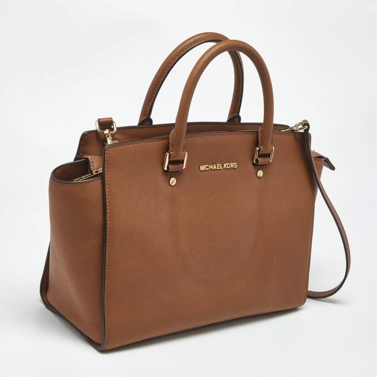 Pre Owned MICHAEL Michael Kors Brown Saffiano Leather Large Selma Satchel