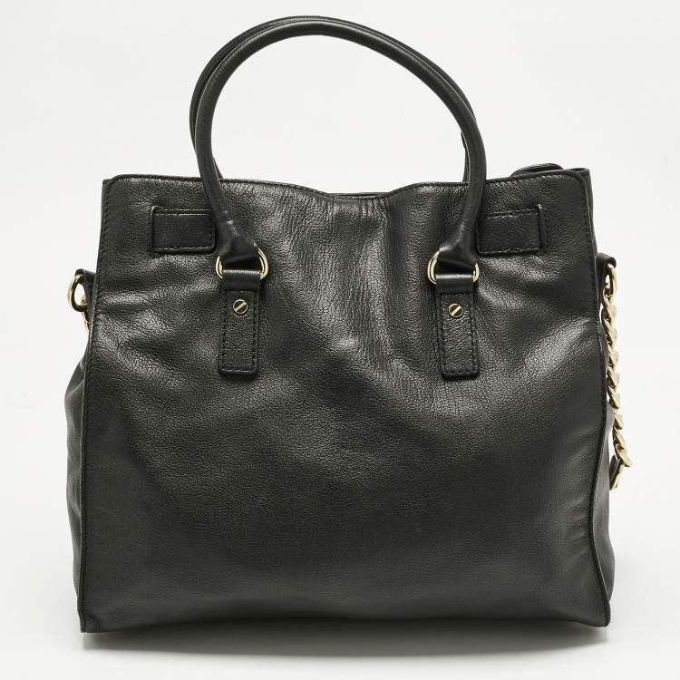 Pre Owned MICHAEL Michael Kors Black Leather Large North South Hamilton Tote