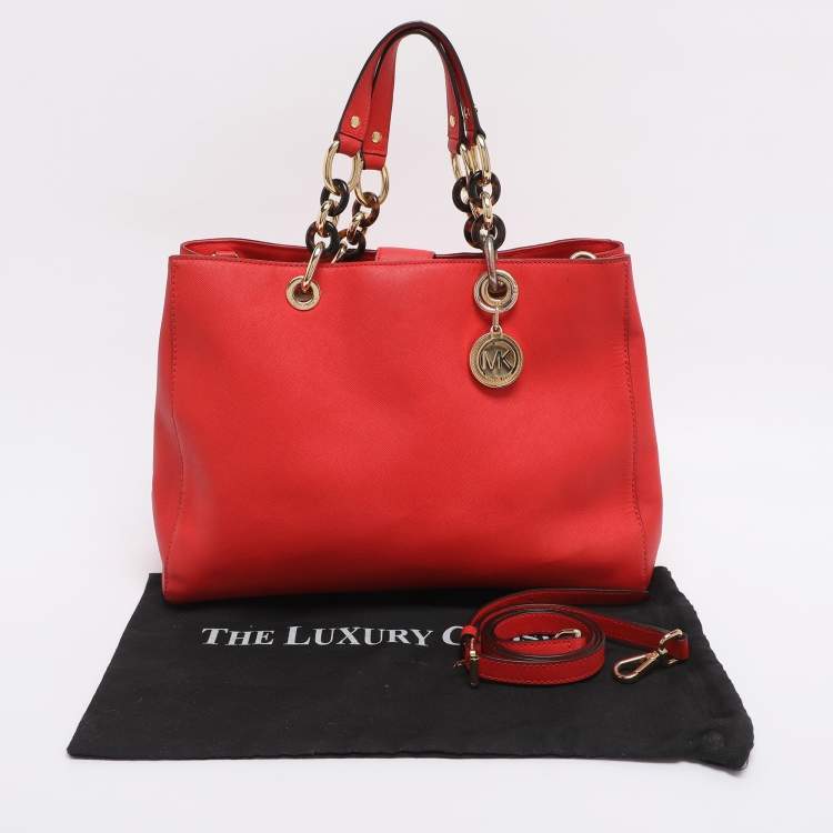 Pre Owned MICHAEL Michael Kors Red Blue Leather Cynthia Tote