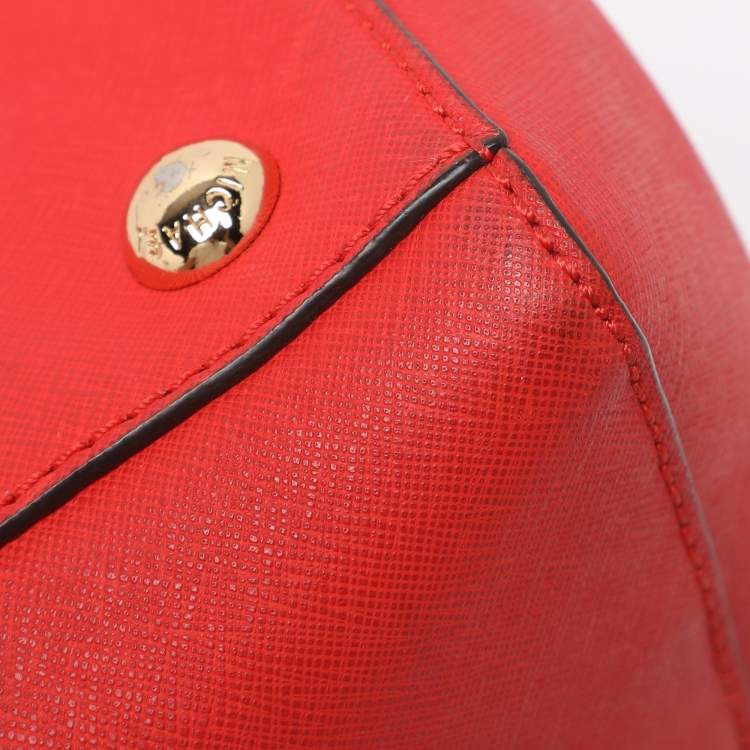 Pre Owned MICHAEL Michael Kors Red Blue Leather Cynthia Tote