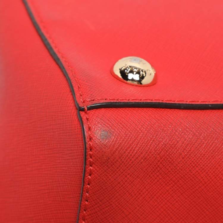 Pre Owned MICHAEL Michael Kors Red Blue Leather Cynthia Tote