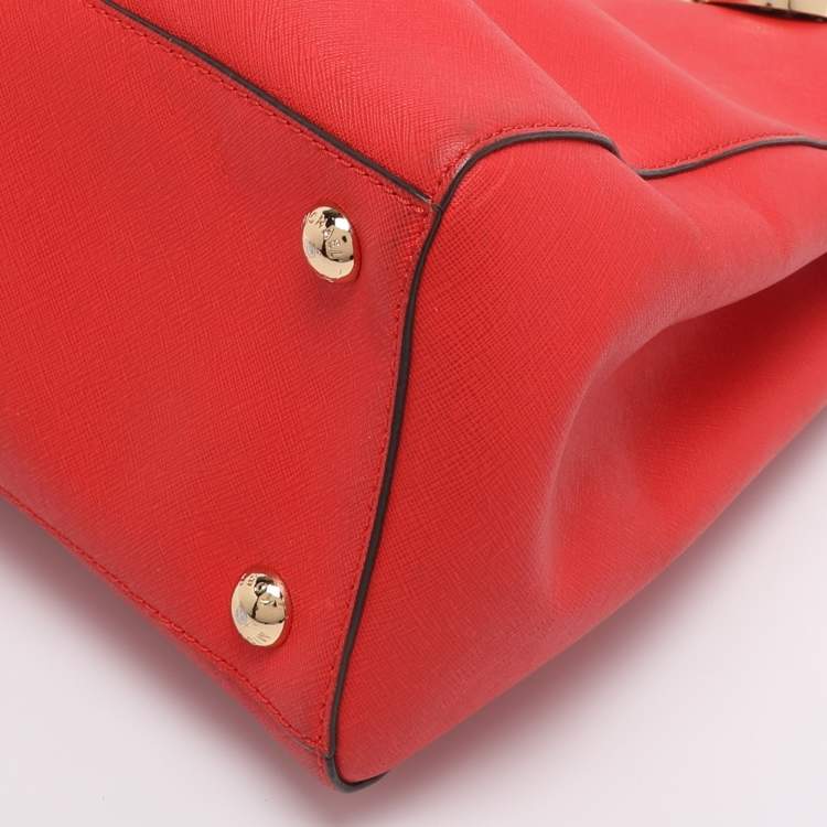 Pre Owned MICHAEL Michael Kors Red Blue Leather Cynthia Tote