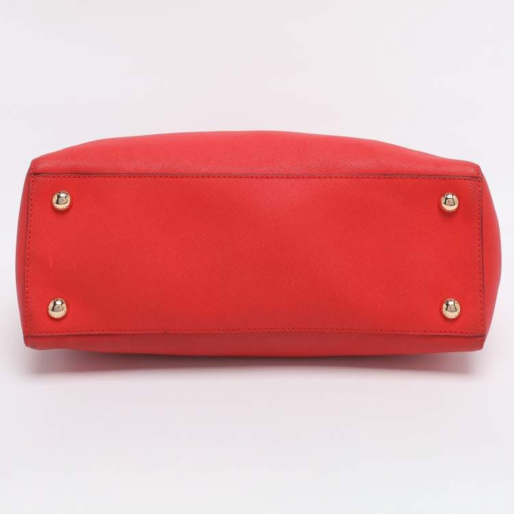 Pre Owned MICHAEL Michael Kors Red Blue Leather Cynthia Tote