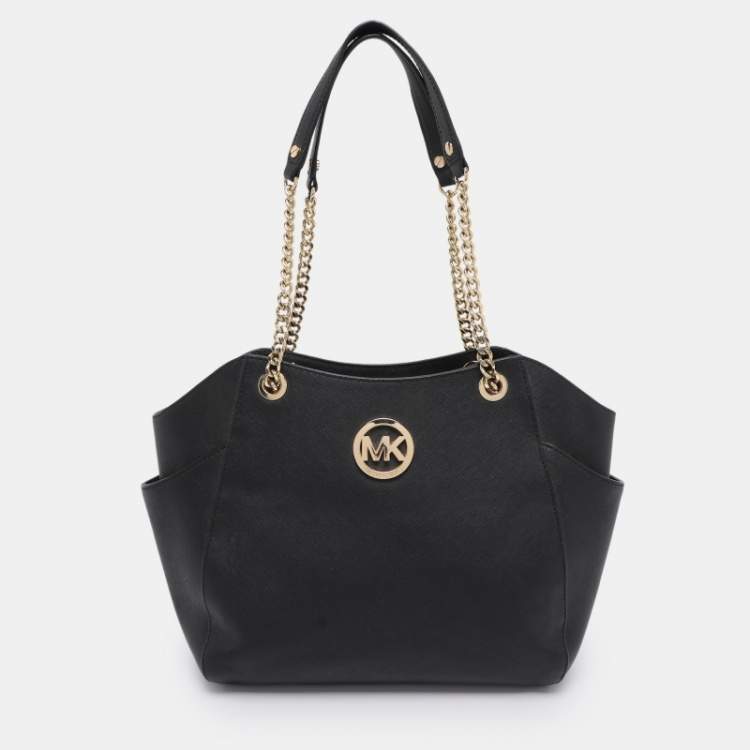 Pre Owned MICHAEL Michael Kors Black Leather Jet Set Travel Chain Tote