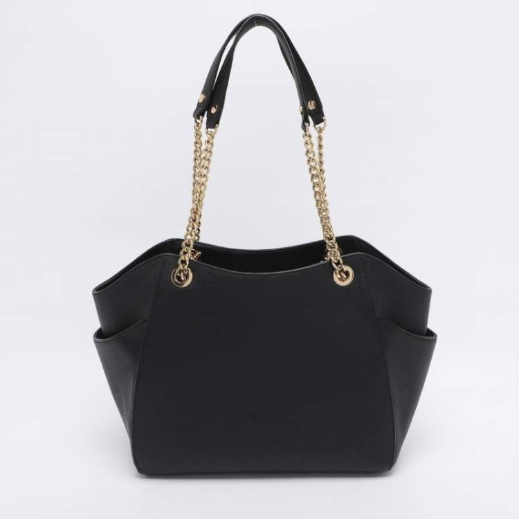 Pre Owned MICHAEL Michael Kors Black Leather Jet Set Travel Chain Tote