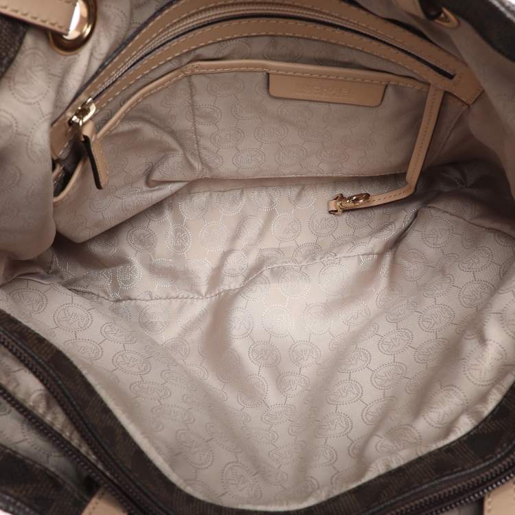 Pre Owned MICHAEL Michael Kors Dark Brown Signature Coated Canvas and Leather Jet Set Tote