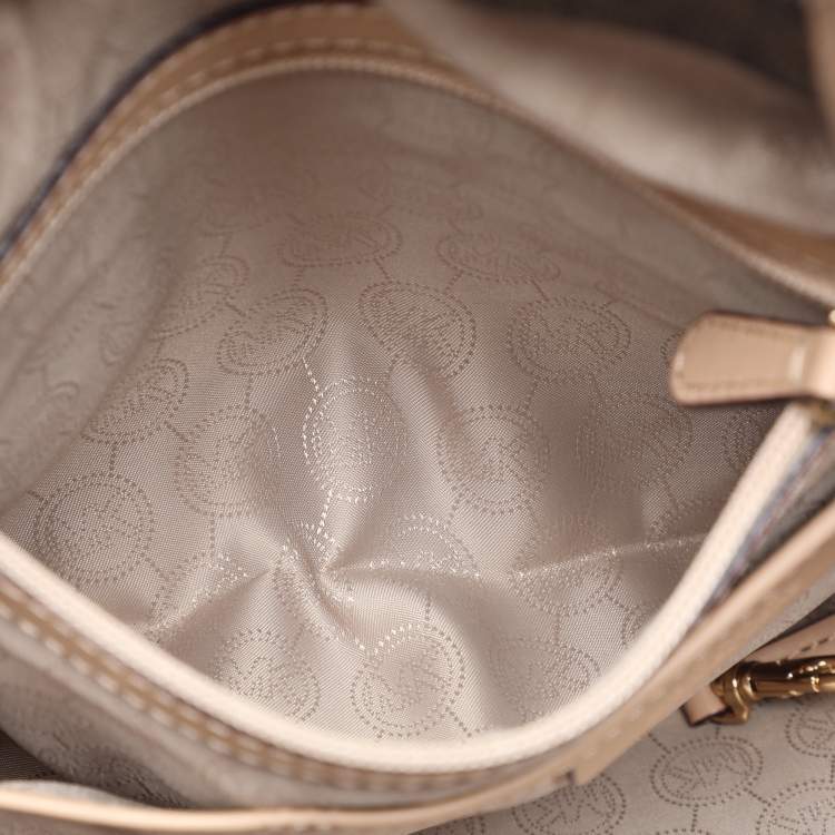 Pre Owned MICHAEL Michael Kors Dark Brown Signature Coated Canvas and Leather Jet Set Tote