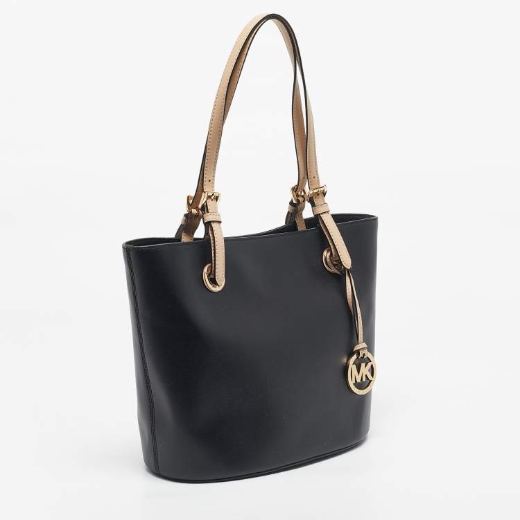 Pre Owned MICHAEL Michael Kors Black Leather Medium Jet Set Tote