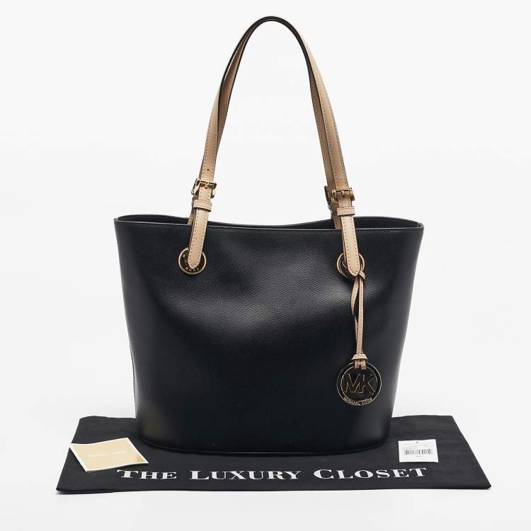 Pre Owned MICHAEL Michael Kors Black Leather Medium Jet Set Tote