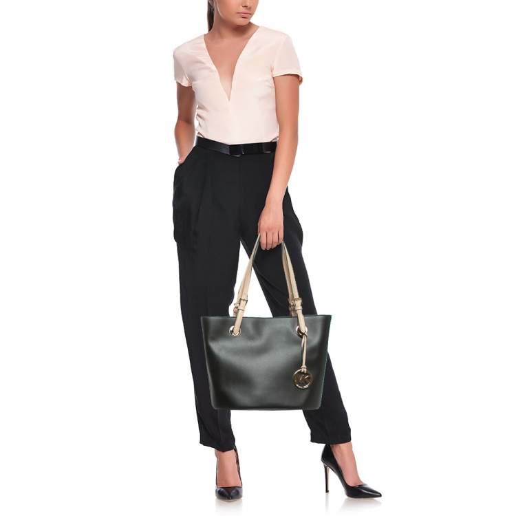 Pre Owned MICHAEL Michael Kors Black Leather Medium Jet Set Tote