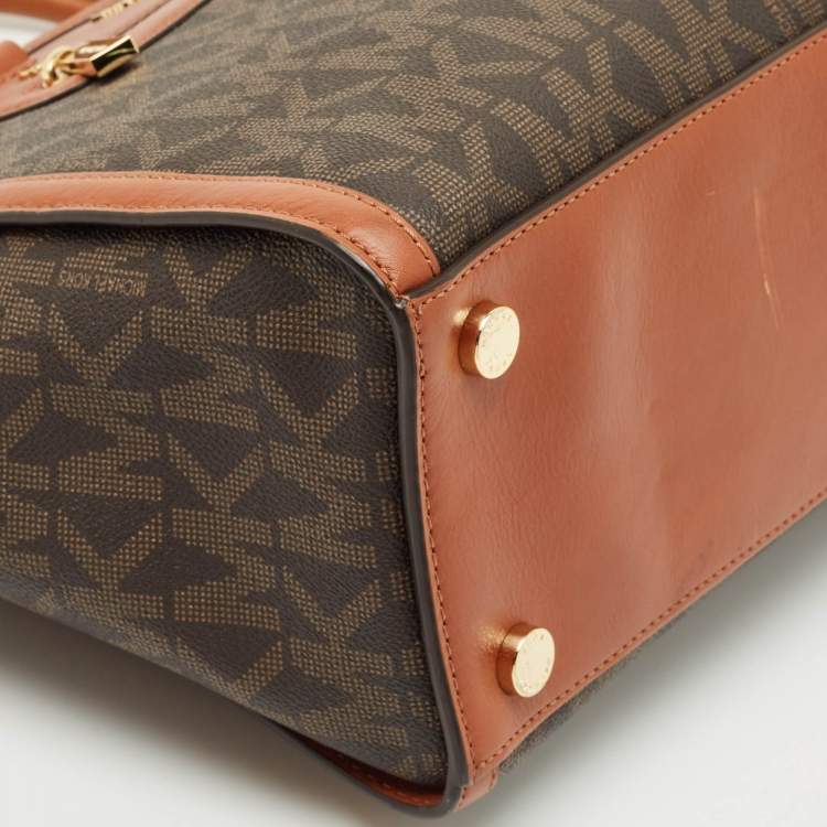 Pre Owned MICHAEL Michael Kors Brown Signature Coated Canvas And Leather Large Selma Tote