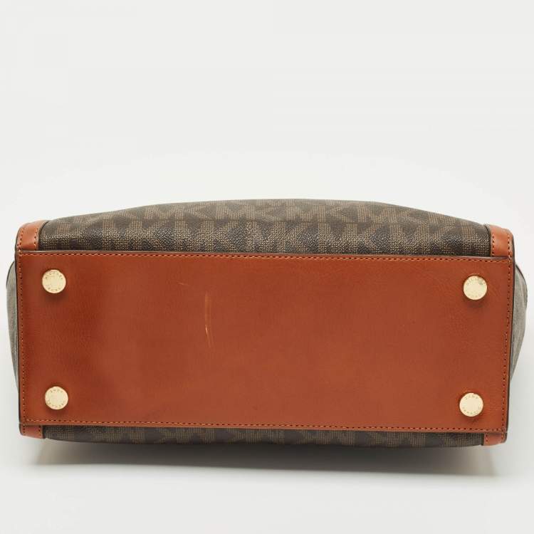 Pre Owned MICHAEL Michael Kors Brown Signature Coated Canvas And Leather Large Selma Tote