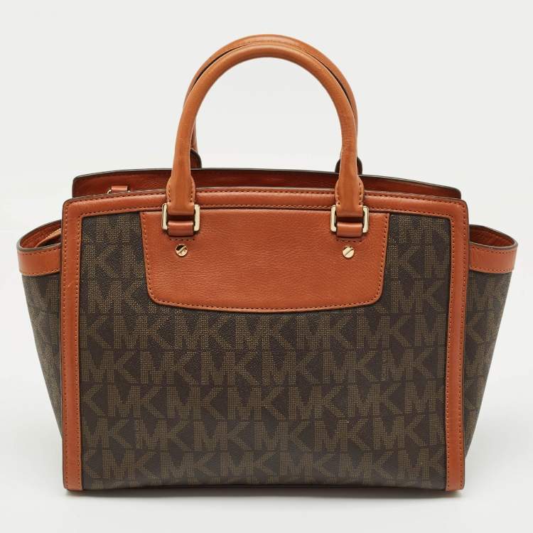 Pre Owned MICHAEL Michael Kors Brown Signature Coated Canvas And Leather Large Selma Tote