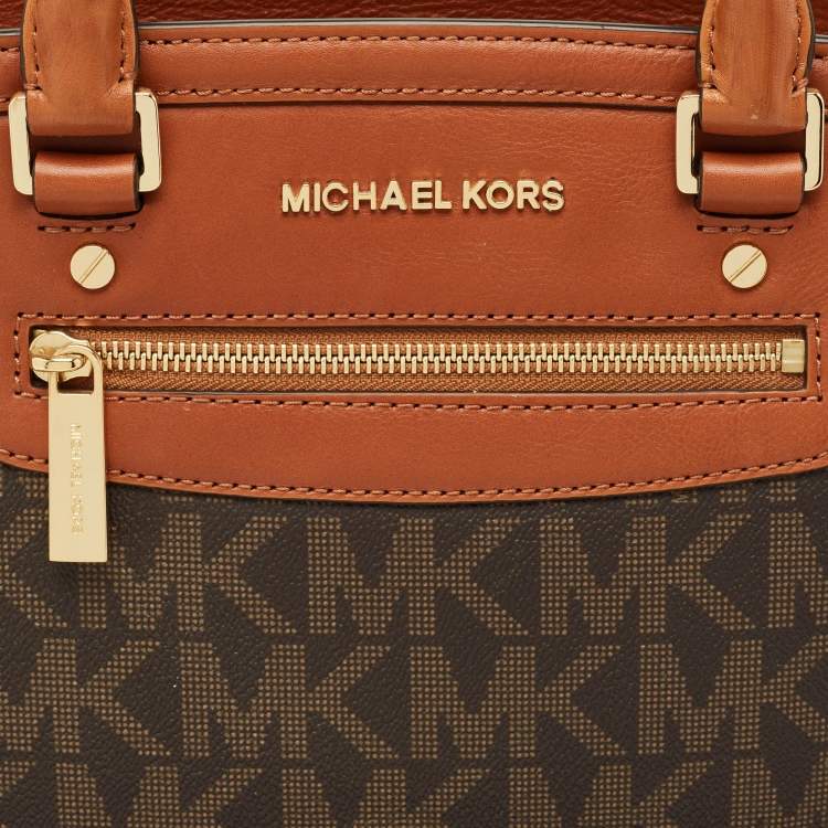 Pre Owned MICHAEL Michael Kors Brown Signature Coated Canvas And Leather Large Selma Tote