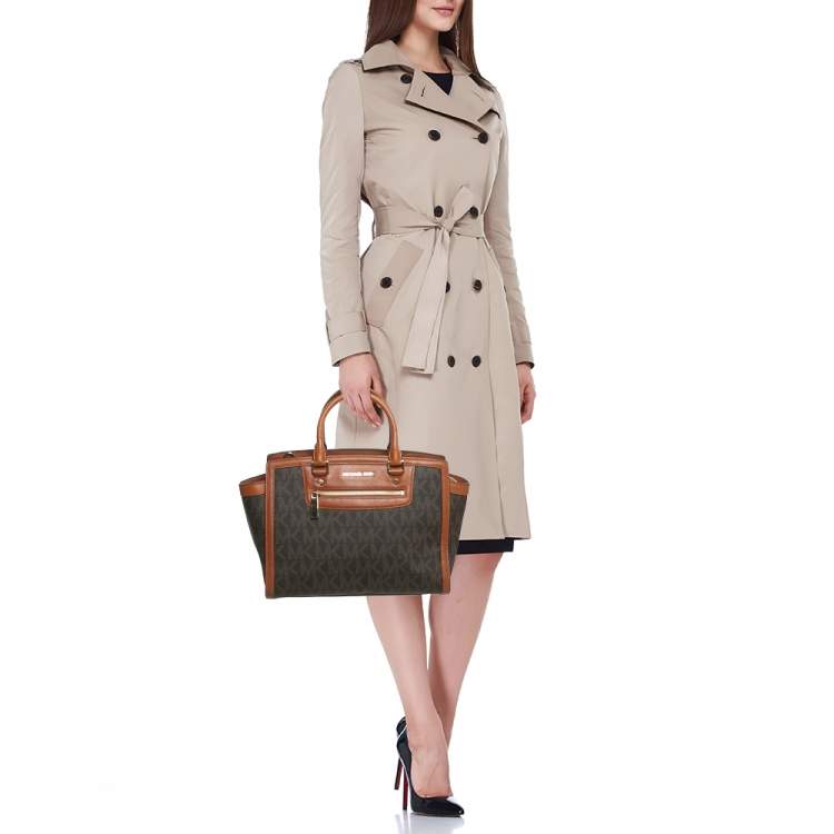 Pre Owned MICHAEL Michael Kors Brown Signature Coated Canvas And Leather Large Selma Tote