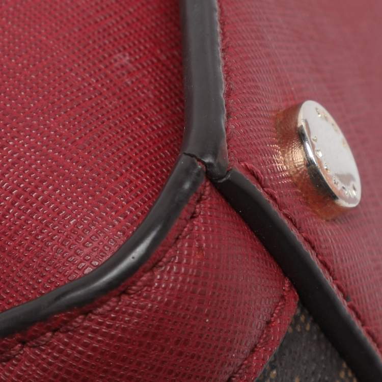 Pre Owned MICHAEL Michael Kors Brown/Red Signature Coated Canvas and Leather Tina Satchel