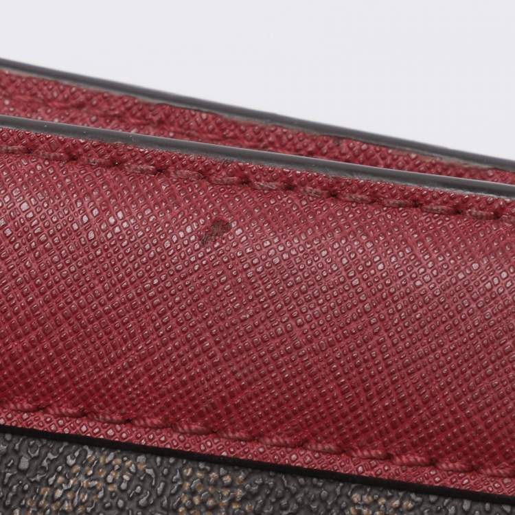 Pre Owned MICHAEL Michael Kors Brown/Red Signature Coated Canvas and Leather Tina Satchel