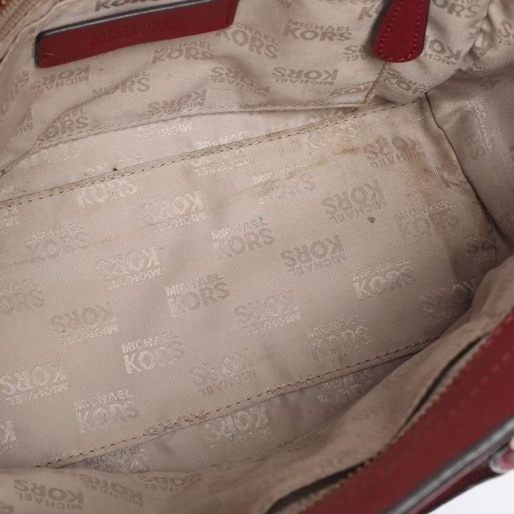 Pre Owned MICHAEL Michael Kors Brown/Red Signature Coated Canvas and Leather Tina Satchel