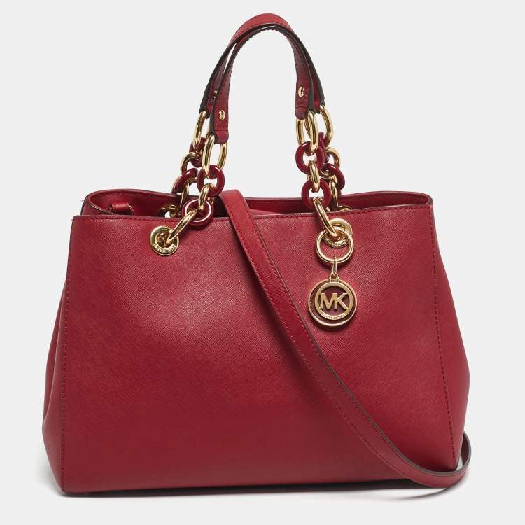 Pre Owned MICHAEL Michael Kors Red Leather Medium Cynthia Satchel