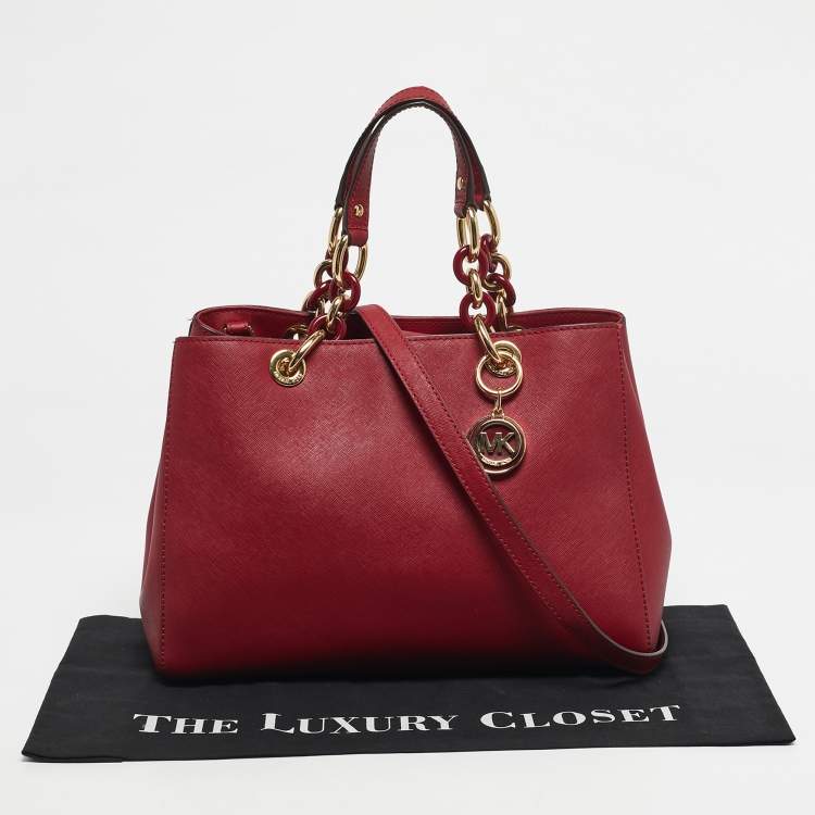 Pre Owned MICHAEL Michael Kors Red Leather Medium Cynthia Satchel
