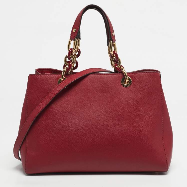 Pre Owned MICHAEL Michael Kors Red Leather Medium Cynthia Satchel